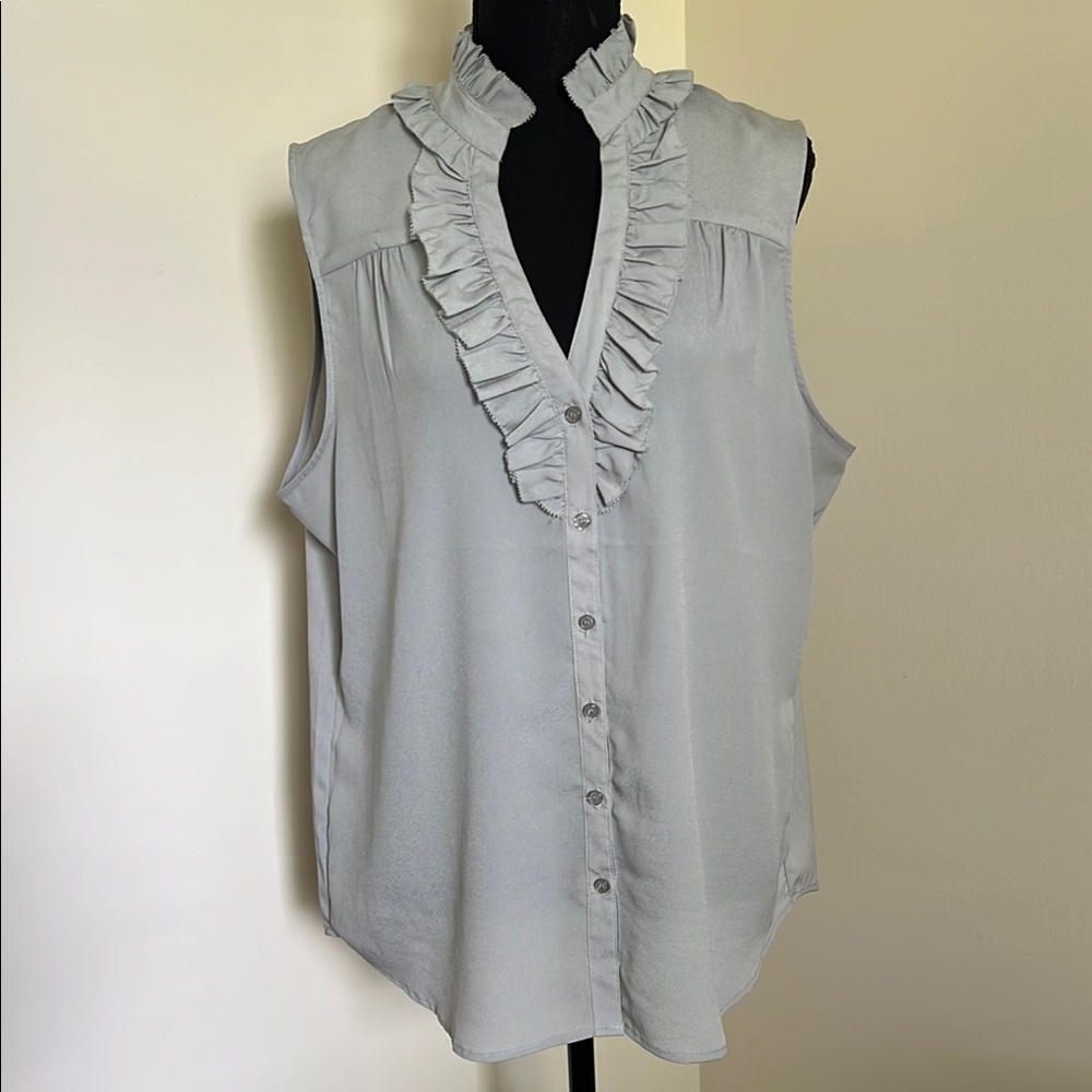 Women's Ruffled Gray Sleeveless Top